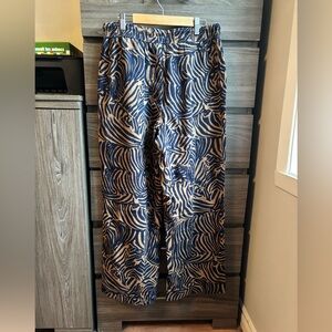 Joie Women Blue & Brown Linen Blend Mid Rise Wide Leg Pant Medium